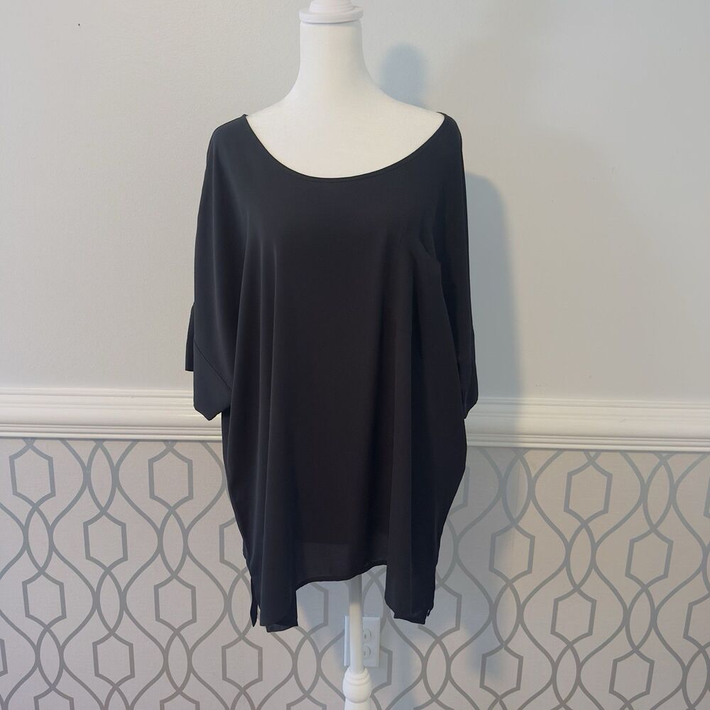 Lane Bryant 18/20 Women's Black Blouse Sheer Overlay Shirt Half Sleeve Pullover